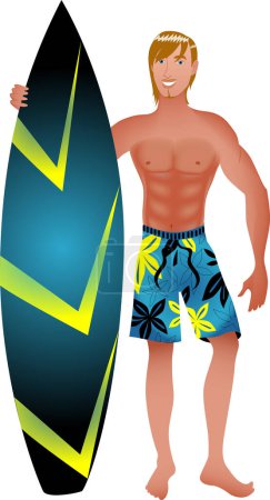 Illustration for Vector Illustration of an athletic surfer with surfboard. - Royalty Free Image
