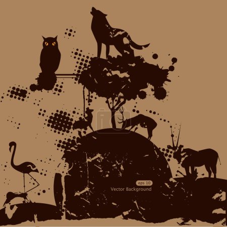 Ilustración de Animales salvajes y siluetas de gato - Imagen libre de derechos