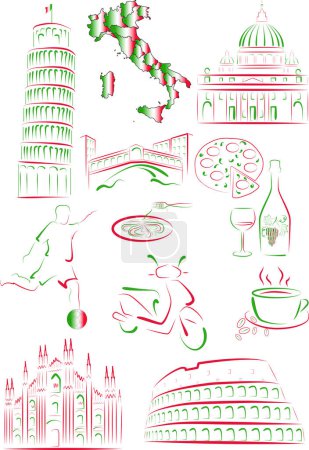 Ilustración de Italia y italia conjunto de iconos de viaje. vector ilustración de viajes italia y europa - Imagen libre de derechos