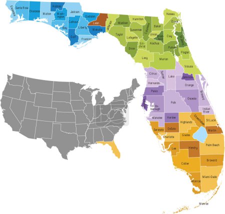 Téléchargez les illustrations : Carte de la Caroline du Nord, Floride aux Etats-Unis - en licence libre de droit