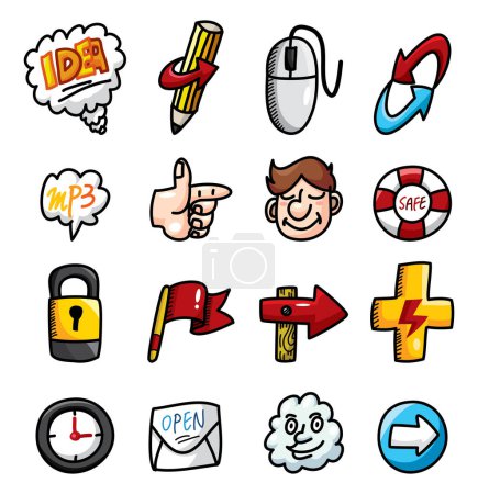 Illustration for Set of cartoon comic stickers, vector, illustration - Royalty Free Image