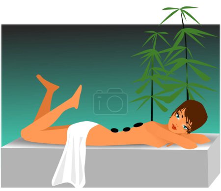 Téléchargez les illustrations : Illustration vectorielle d'une femelle avec une serviette dans le spa - en licence libre de droit