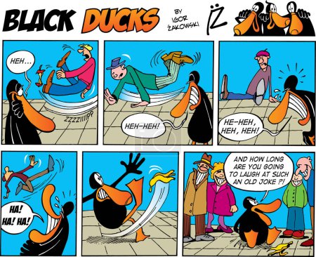 Illustration for Cartoon illustration of a funny cartoon characters with a black and white duck - Royalty Free Image
