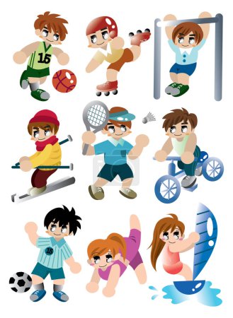 Ilustración de Conjunto de diferentes objetos deportivos - Imagen libre de derechos