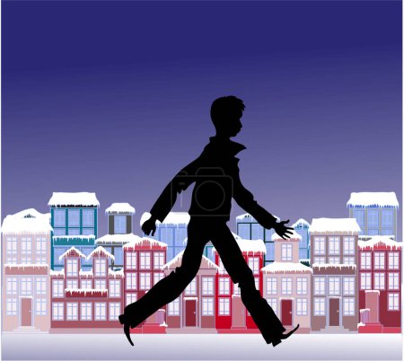 Téléchargez les illustrations : Silhouette de l'homme en hiver - en licence libre de droit