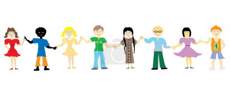 Ilustración de People of different races holding hands on white background. vector illustration - Imagen libre de derechos