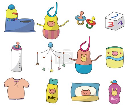 Illustration for Set of cute cartoon baby toys - Royalty Free Image