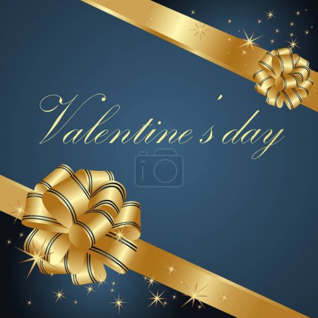 Téléchargez les illustrations : Salutation de Saint Valentin avec rubans dorés, illustration vectorielle - en licence libre de droit