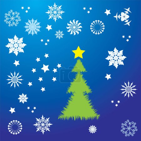 Ilustración de Árbol de Navidad con copos de nieve en azul - Imagen libre de derechos