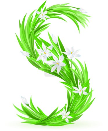 Téléchargez les illustrations : Illustration vectorielle de l'herbe verte et des fleurs - en licence libre de droit