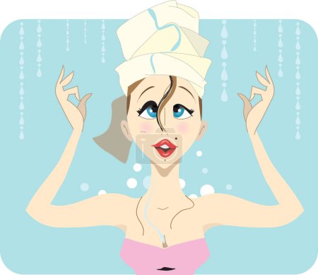 Illustration for Young woman brunette in the shower - Royalty Free Image