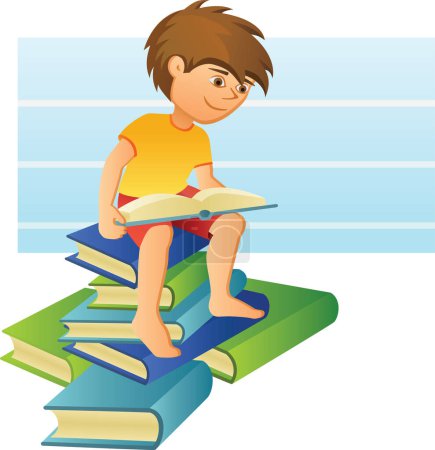 Ilustración de Niño con ilustración de libros - Imagen libre de derechos