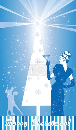 Illustration for Merry christmas and happy new year card with a woman and her dog. vector illustration - Royalty Free Image