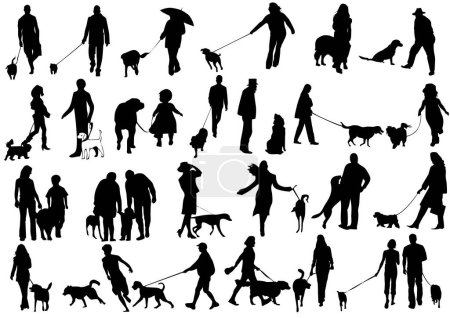 Illustration for Vector silhouette of people with dogs - Royalty Free Image