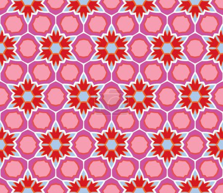 Illustration for Cheerful, seamless and colorful floral pattern in red, pink, purple and blue - Royalty Free Image
