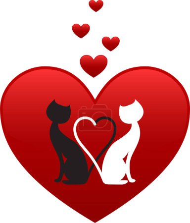Illustration for Vector illustration of cats and a heart - Royalty Free Image
