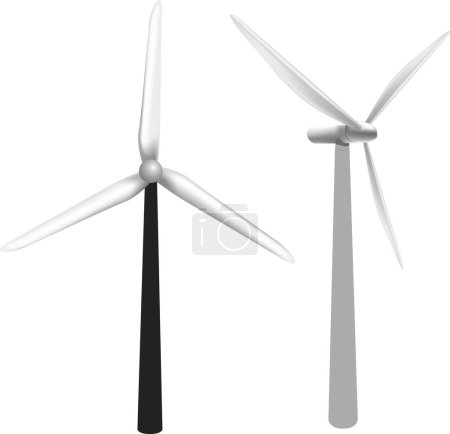 Ilustración de Turbinas eólicas aisladas sobre fondo blanco. - Imagen libre de derechos