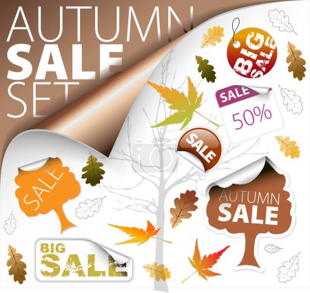 Ilustración de Banner de venta de otoño con hoja de arce y texto. - Imagen libre de derechos