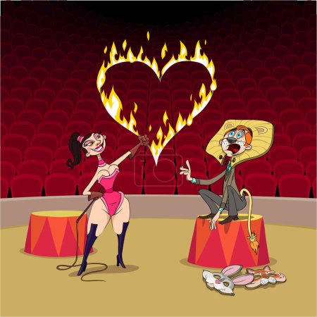 Téléchargez les illustrations : Couple dansant amoureux du cœur au milieu du cirque. - en licence libre de droit