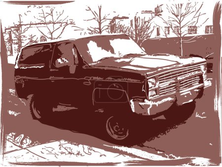 Illustration for Sketch of a car on the street in a snowy day - Royalty Free Image