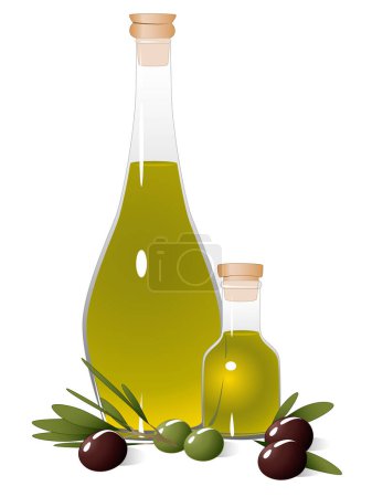 Ilustración de Botella de aceite de oliva con aceitunas - Imagen libre de derechos