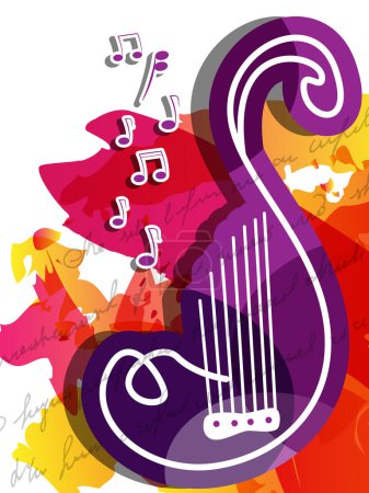 Téléchargez les illustrations : Fond musical abstrait avec clef et notes musicales - en licence libre de droit