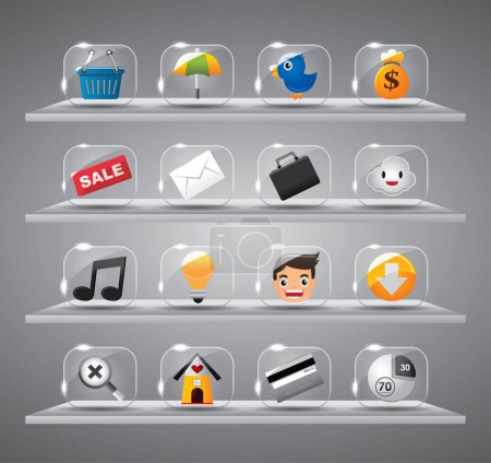 Ilustración de Iconos de compras y de negocios, ilustración vectorial - Imagen libre de derechos