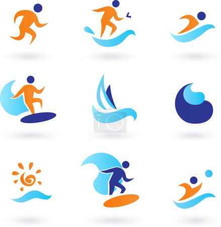 Téléchargez les illustrations : Ensemble de personnes natation icônes - en licence libre de droit