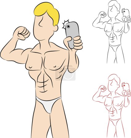 Ilustración de Un hombre fuerte con un teléfono móvil - Imagen libre de derechos