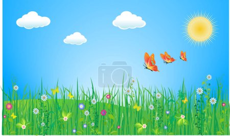 Téléchargez les illustrations : Illustration d'un beau paysage avec un papillon - en licence libre de droit