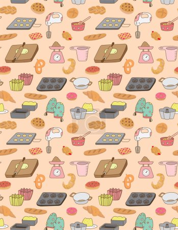 Téléchargez les illustrations : Illustration vectorielle motif de gâteaux et bonbons sur fond rose - en licence libre de droit