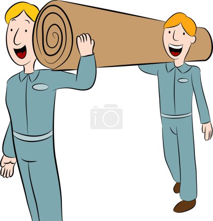Illustration for Illustration of a cartoon men carrying a big wooden log - Royalty Free Image
