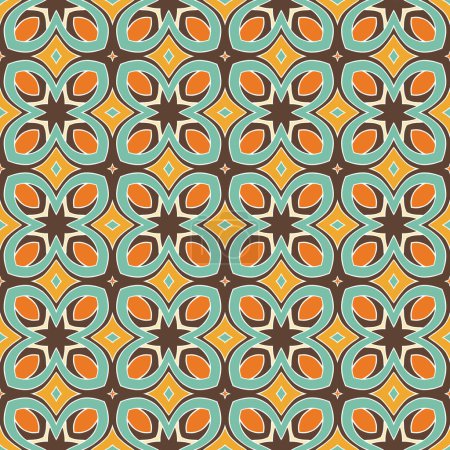 Illustration for Seamless and elegant retro pattern with flowers in orange, brown, green, blue - Royalty Free Image