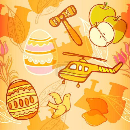 Ilustración de Ilustración del vector de Pascua de dibujos animados con símbolos de la fiesta tradicional. - Imagen libre de derechos