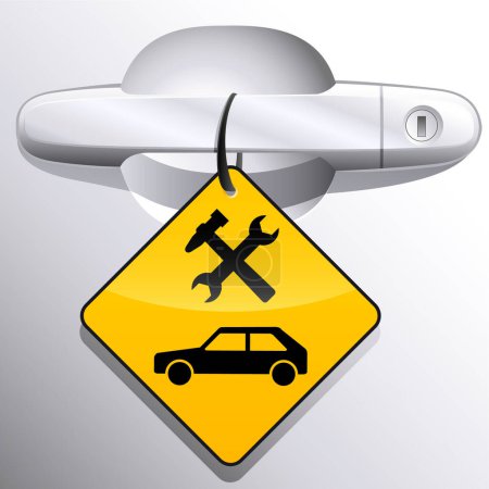Téléchargez les illustrations : Panneau routier avec un symbole de voiture - en licence libre de droit