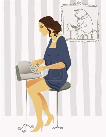 Illustration for Woman working with printing machine - Royalty Free Image