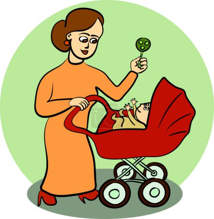 Ilustración de Madre e hijo en estilo retro, ilustración vectorial - Imagen libre de derechos