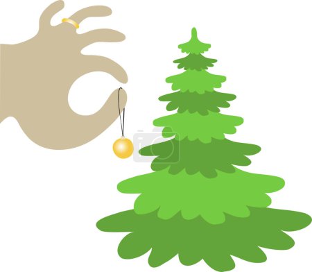 Illustration for Christmas tree and hand with golden ball - Royalty Free Image