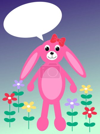 Ilustración de Lindo conejo rosa y burbuja del habla - Imagen libre de derechos
