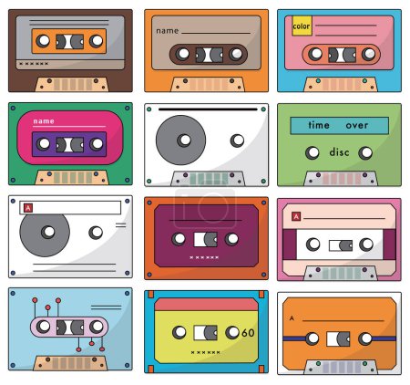 Téléchargez les illustrations : Collection vectorielle de cassettes audio - en licence libre de droit