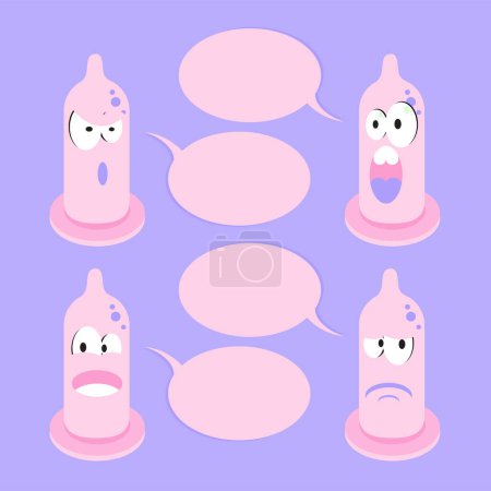 Ilustración de 4 divertido condón de dibujos animados habla de burbujas - Imagen libre de derechos