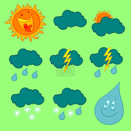 Illustration for Vector set of weather icons, vector illustration - Royalty Free Image