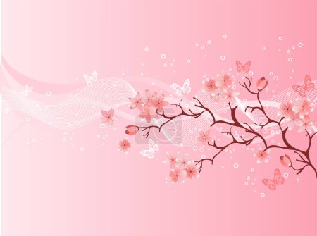 Téléchargez les illustrations : Fond de printemps avec cerisier en fleurs - en licence libre de droit