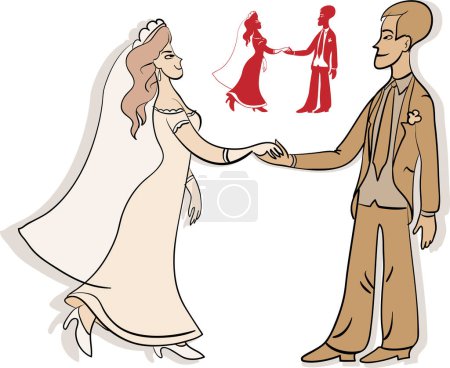 Téléchargez les illustrations : Mariée et marié, illustration vectorielle - en licence libre de droit