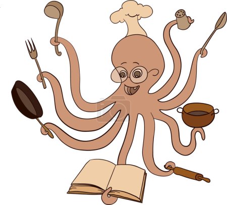 Illustration for Cartoon octopus with book - Royalty Free Image