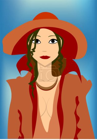 Téléchargez les illustrations : Portrait de la belle femme avec chapeau - en licence libre de droit