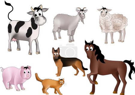 Illustration for Group of cute funny cartoon animals, vector illustration - Royalty Free Image