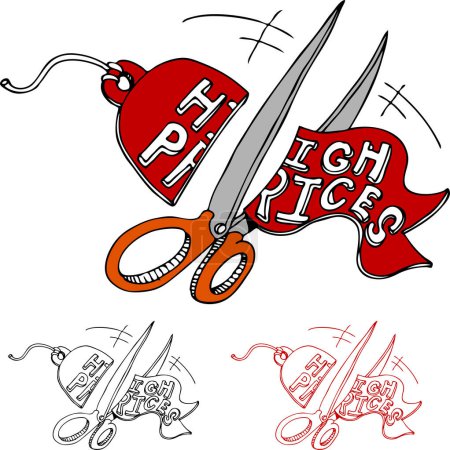 Illustration for An image of a scissors cutting a high prices tag. - Royalty Free Image