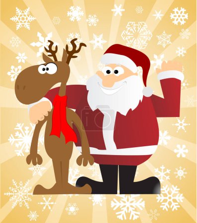 Ilustración de Feliz tarjeta de Navidad con diseño de ilustración de renos y vectores de santa - Imagen libre de derechos