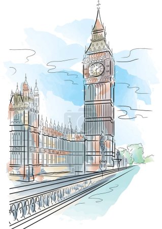 Illustration for London skyline and big ben. hand drawn illustration - Royalty Free Image